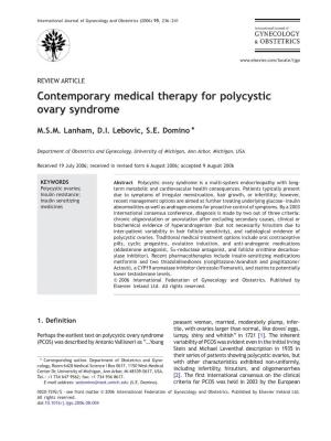 Contemporary Medical Therapy for Polycystic Ovary Syndrome