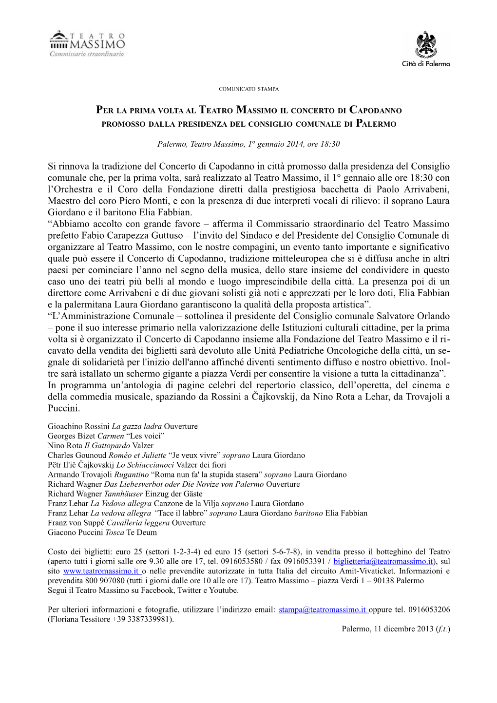 Per La Prima Volta Al Teatro Massimo Il Concerto Di Capodanno Promosso Dalla Presidenza Del Consiglio Comunale Di Palermo