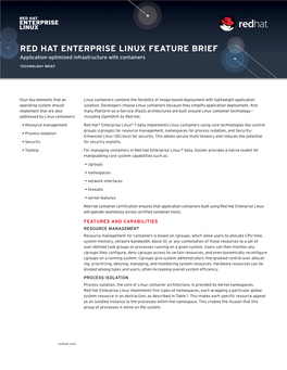 RED HAT ENTERPRISE LINUX FEATURE BRIEF Application-Optimized Infrastructure with Containers