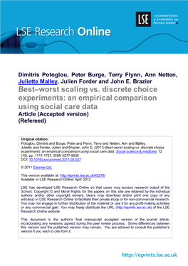 Best–Worst Scaling Vs. Discrete Choice Experiments: an Empirical Comparison Using Social Care Data Article (Accepted Version) (Refereed)