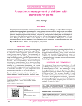 Anaesthetic Management of Children with Craniopharyngioma