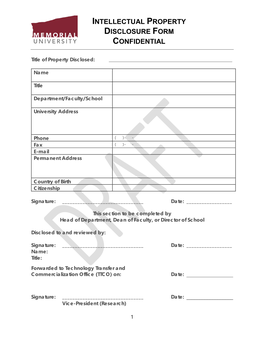 Intellectual Property Disclosure Form Confidential