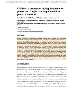 A Curated Ortholog Database for Yeasts and Fungi Spanning 600 Million Years of Evolution