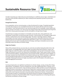 Sustainable Resource Use