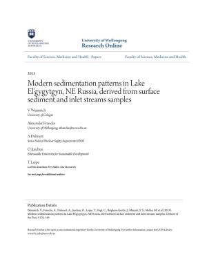 Modern Sedimentation Patterns in Lake El'gygytgyn, NE Russia, Derived from Surface Sediment and Inlet Streams Samples V Wennrich University of Cologne