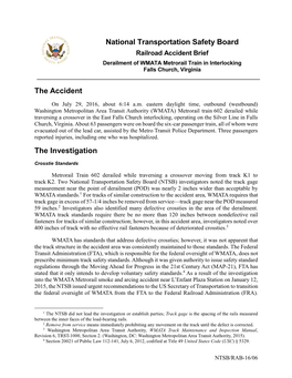 National Transportation Safety Board the Accident the Investigation
