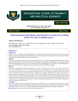 Physicochemical Standardization, Phytochemical Screening, TLC Profiling and GC-MS Study of Buddleja Asiatica