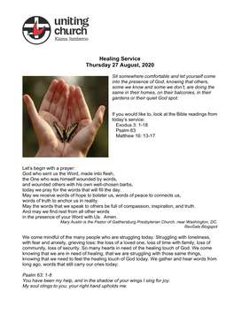 Healing Service Thursday 27 August, 2020
