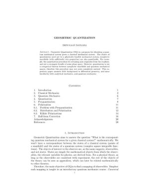 GEOMETRIC QUANTIZATION Contents 1. Introduction 1 2