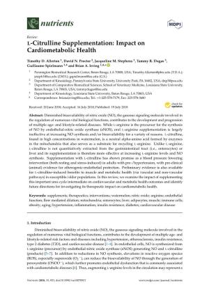 L-Citrulline Supplementation: Impact on Cardiometabolic Health