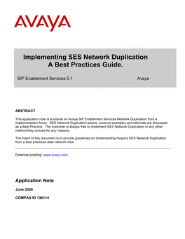 Implementing SES Network Duplication a Best Practices Guide