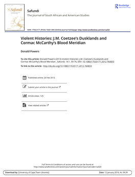 JM Coetzee's Dusklands and Cormac Mccarthy's Blood Meridian