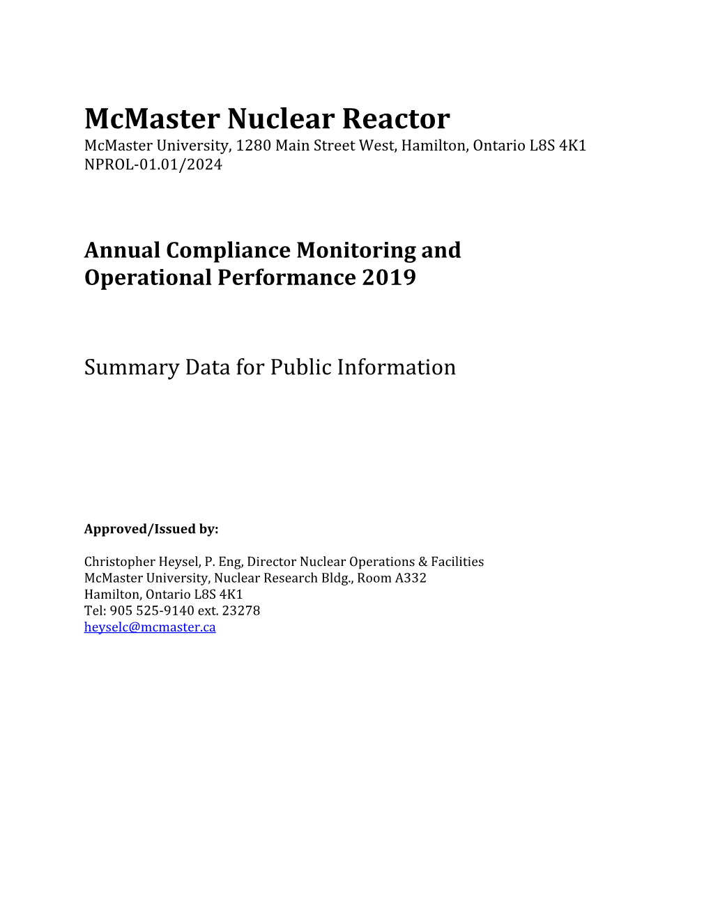 Annual Compliance Monitoring and Operational Performance 2019