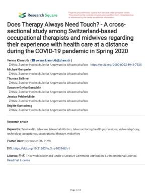 A Cross- Sectional Study Among Switzerland-Based Occupational