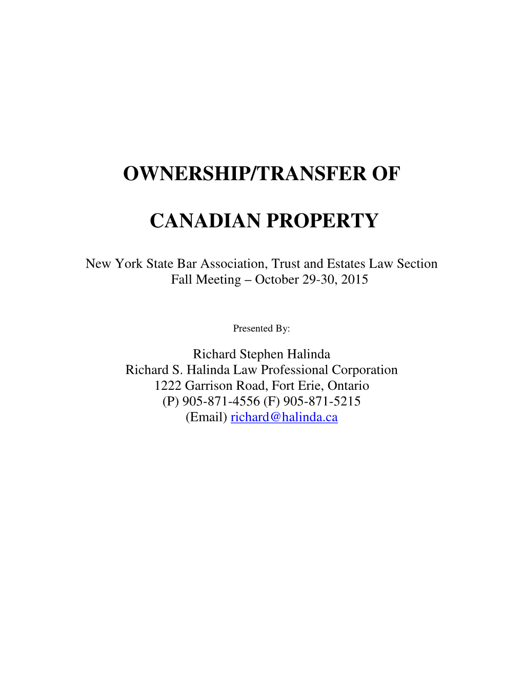 Ownership/Transfer of Canadian Property