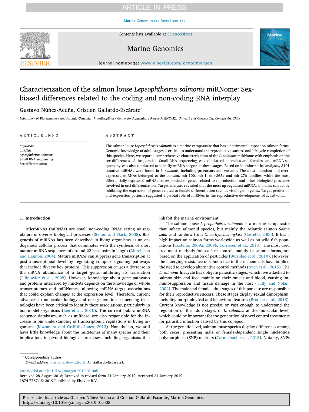 Characterization of the Salmon Louse Lepeophtheirus Salmonis