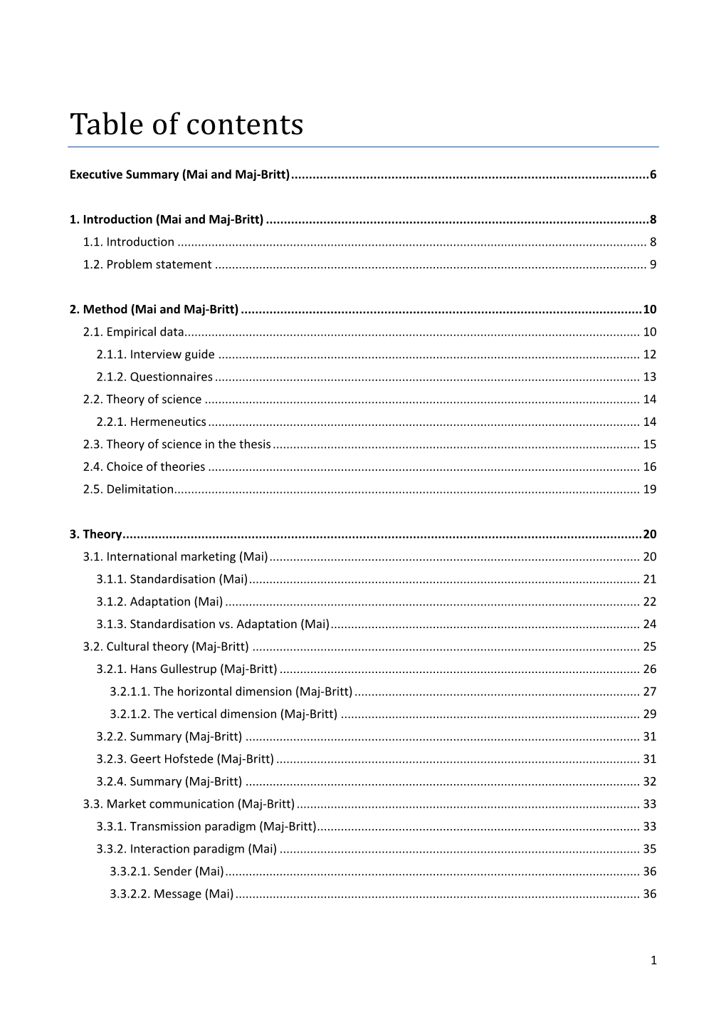 Table of Contents