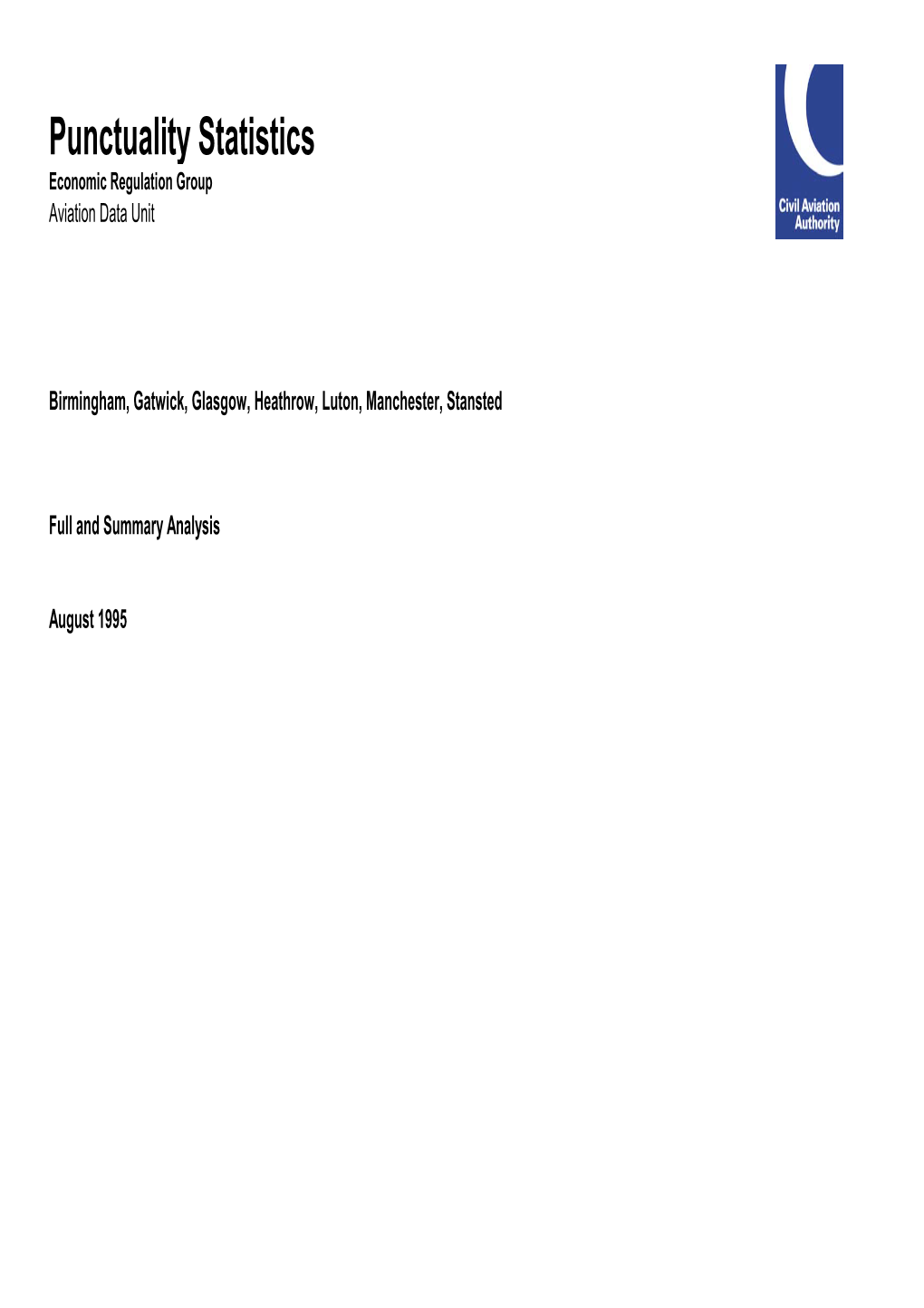 Punctuality Statistics Economic Regulation Group Aviation Data Unit