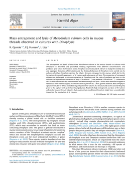 Mass Entrapment and Lysis of Mesodinium Rubrum Cells in Mucus