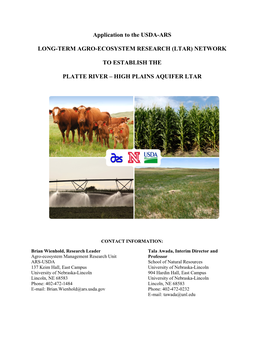 Application to the USDA-ARS LONG-TERM AGRO-ECOSYSTEM RESEARCH (LTAR) NETWORK to ESTABLISH the PLATTE RIVER – HIGH PLAINS AQUIF
