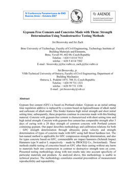 Gypsum Free Cements and Concretes Made with Them: Strength Determination Using Nondestructive Testing Methods