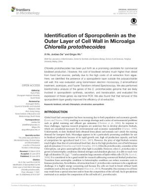 Identification of Sporopollenin As the Outer Layer of Cell Wall in Microalga Chlorella Protothecoides