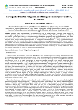 Earthquake Disaster Mitigation and Management in Mysore District, Karnataka