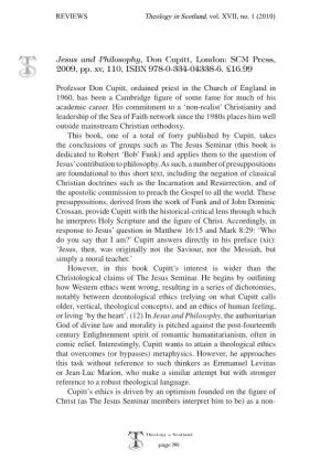 Jesus and Philosophy, Don Cupitt, London: SCM Press, 2009, Pp. Xv