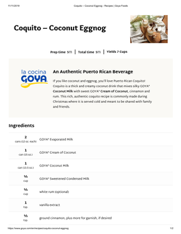 Coquito – Coconut Eggnog - Recipes | Goya Foods