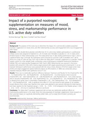 Impact of a Purported Nootropic Supplementation on Measures of Mood, Stress, and Marksmanship Performance in U.S
