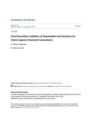 Post-Dissolution Liabilities of Shareholders and Directors for Claims Against Dissolved Corporations
