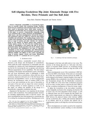 Self-Aligning Exoskeleton Hip Joint: Kinematic Design with Five Revolute, Three Prismatic and One Ball Joint