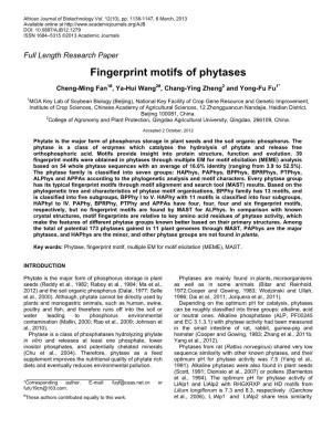 Fingerprint Motifs of Phytases