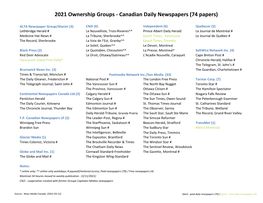 2021 Ownership Groups - Canadian Daily Newspapers (74 Papers)