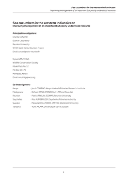 Sea Cucumbers in the Western Indian Ocean Improving Management of an Important but Poorly Understood Resource