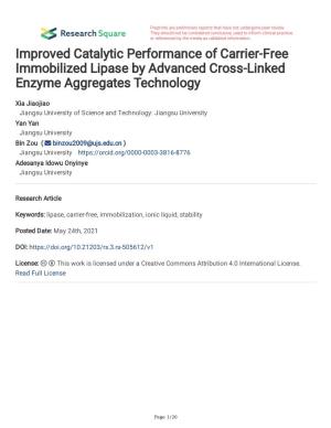 Improved Catalytic Performance of Carrier-Free Immobilized Lipase by Advanced Cross-Linked Enzyme Aggregates Technology