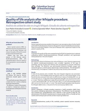 Quality of Life Analysis After Whipple Procedure. Retrospective Cohort Study