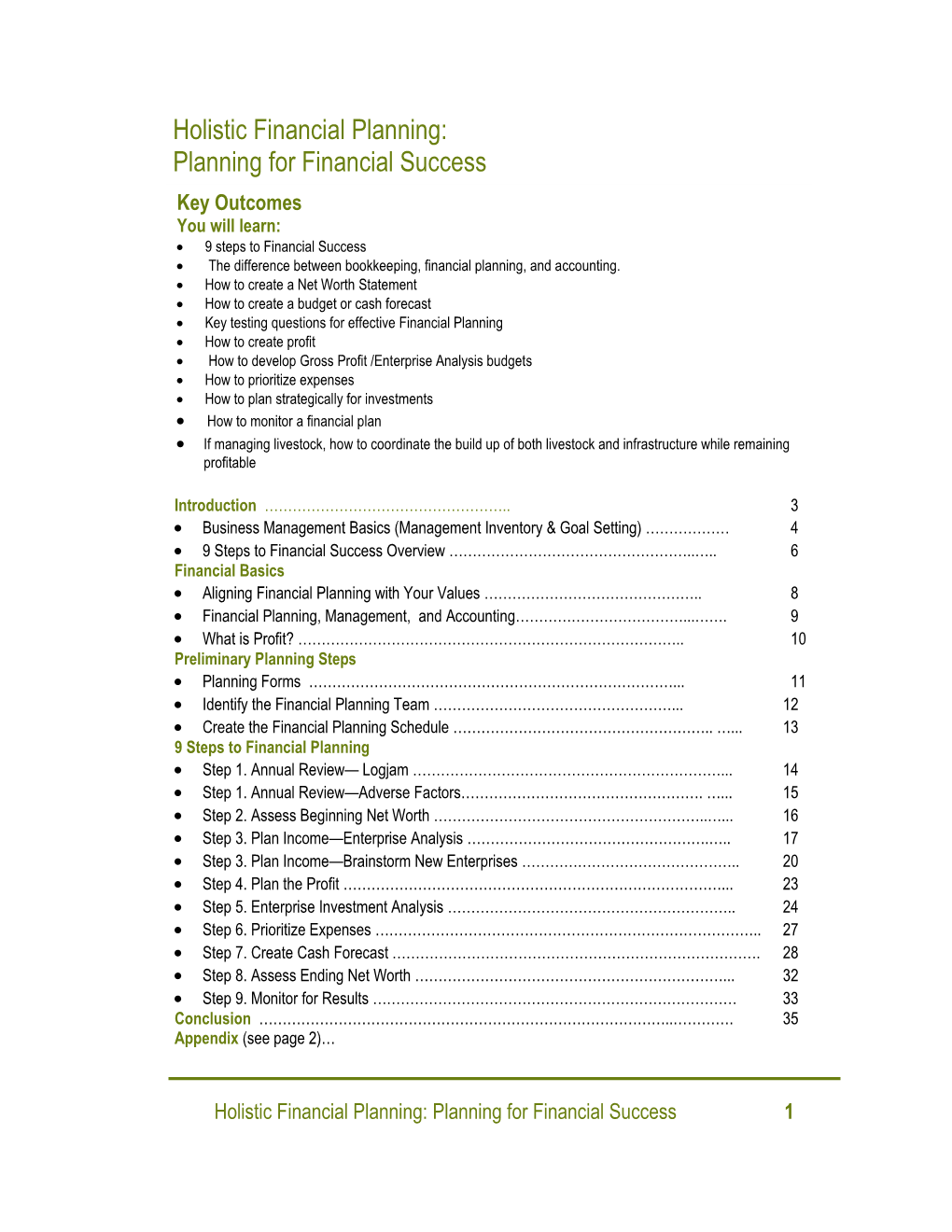 Holistic Financial Planning