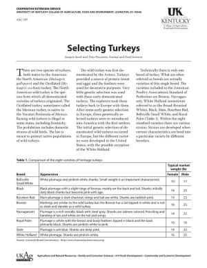 Selecting Turkeys Jacquie Jacob and Tony Pescatore, Animal and Food Sciences