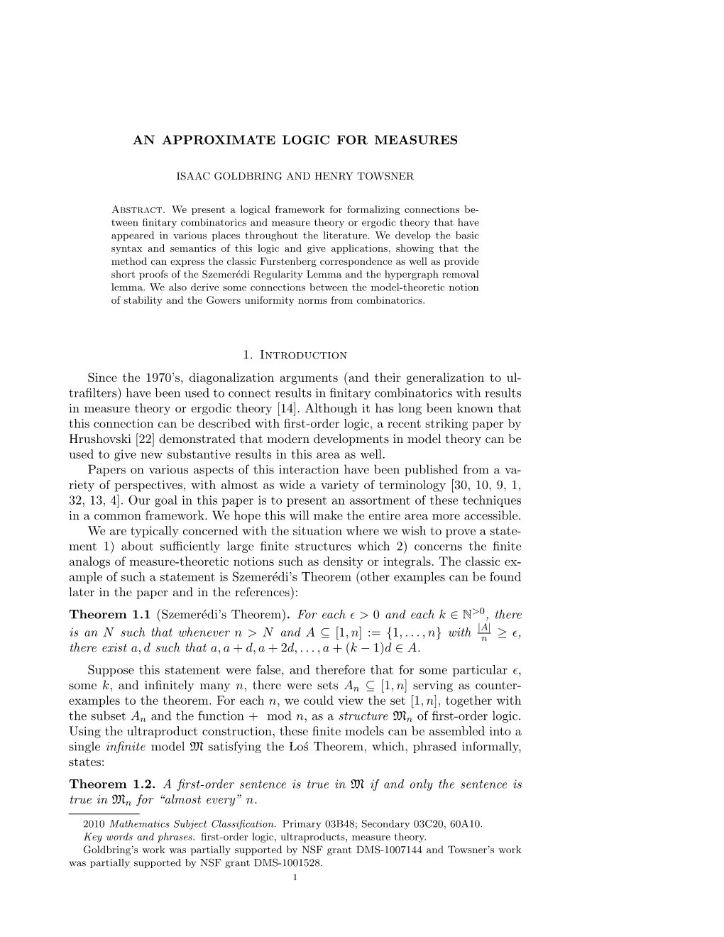 An Approximate Logic for Measures