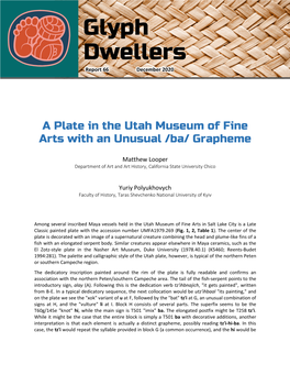 A Plate in the Utah Museum of Fine Arts with an Unusual /Ba/ Grapheme
