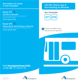 977 Bus Timetable Lilli Pilli to Miranda Via Port Hacking Road South, Caringbah and the Sutherland Hospital