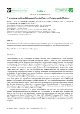 A Taxonomic Revision of the Genus Dimeria (Poaceae: Panicoideae) in Thailand