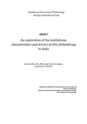 An Exploration of the Institutions, Characteristics and Drivers of Elite Philanthropy in India