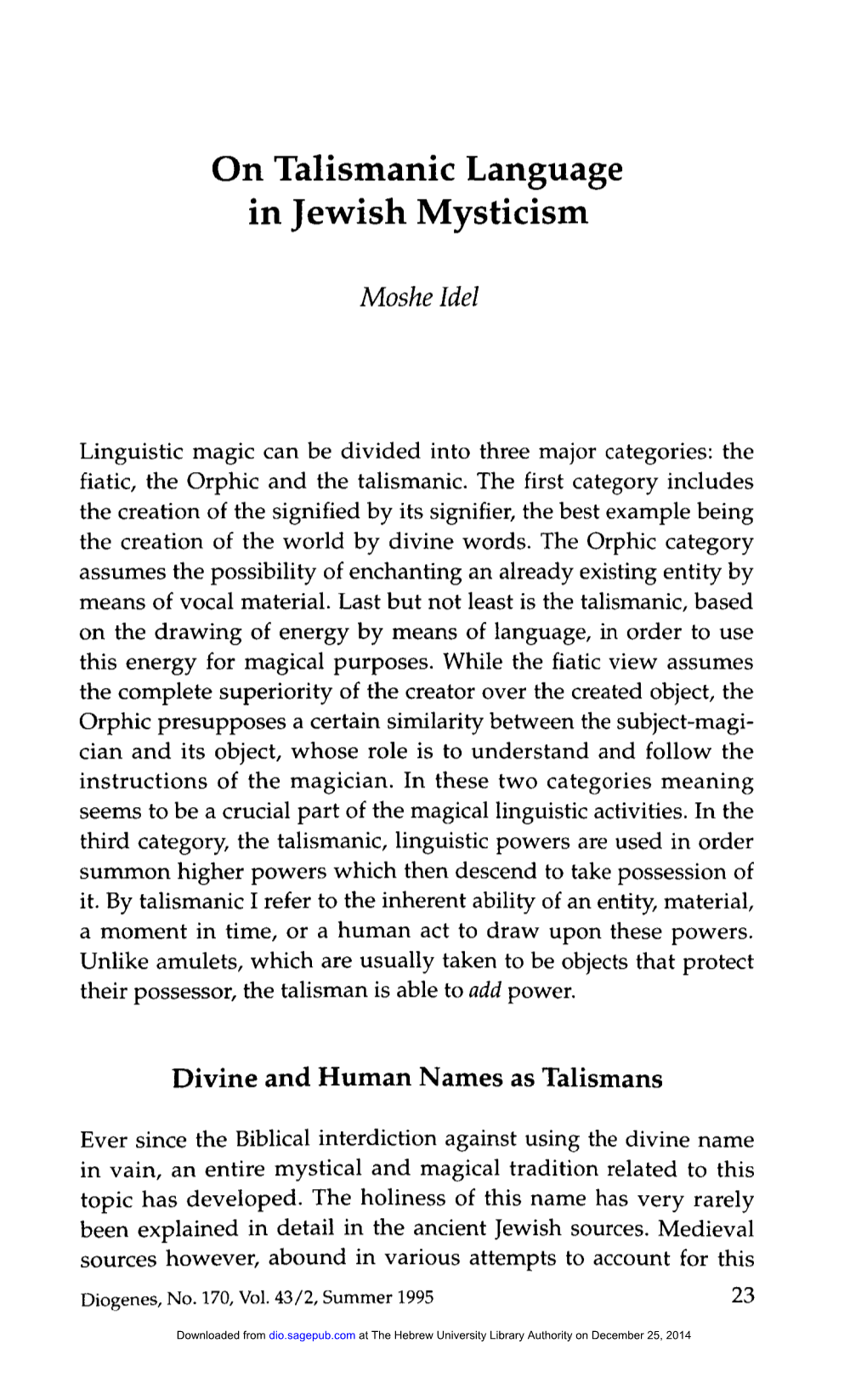 On Talismanic Language in Jewish Mysticism