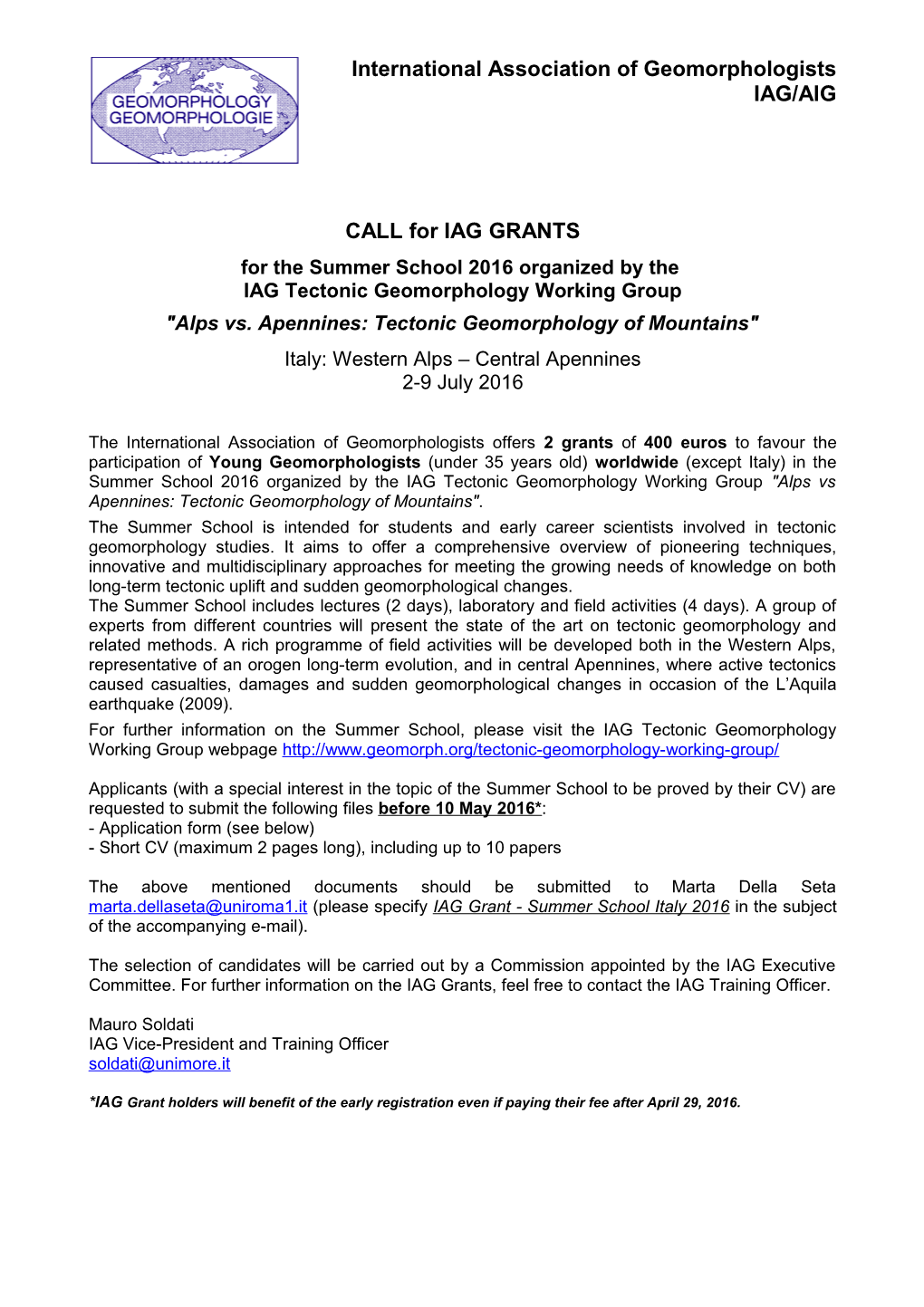 CALL for IAG GRANTS for the IAG Regional Conference on Geomorphology