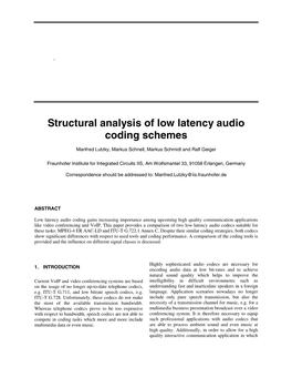 Structural Analysis of Low Latency Audio Coding Schemes