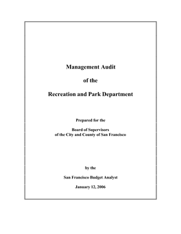 Management Audit of the Recreation and Park Department