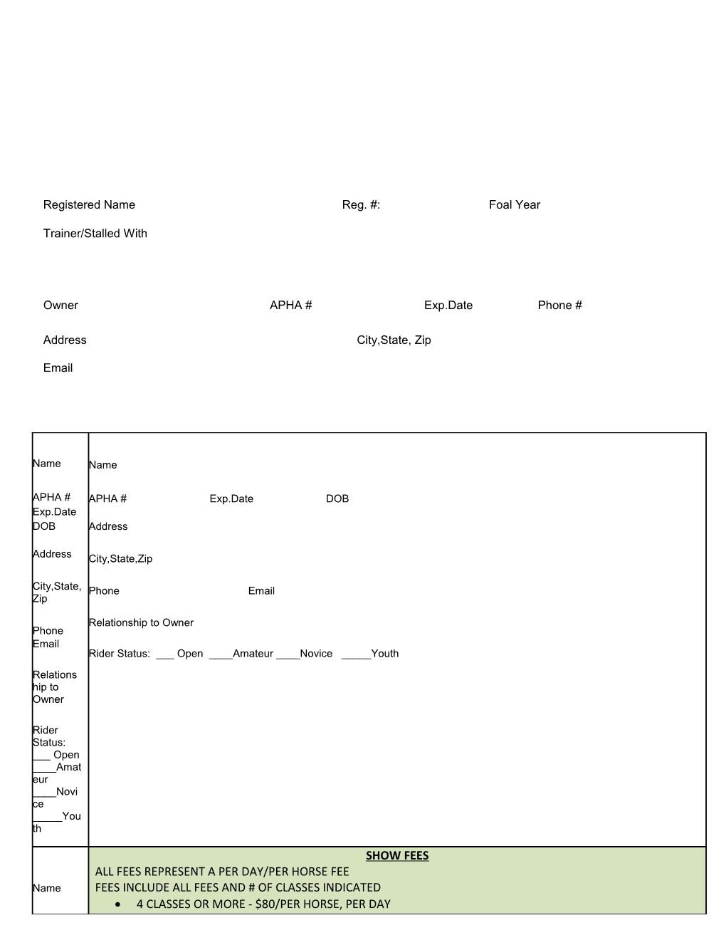 2011 Iowa Paint Horse Club Entry Form