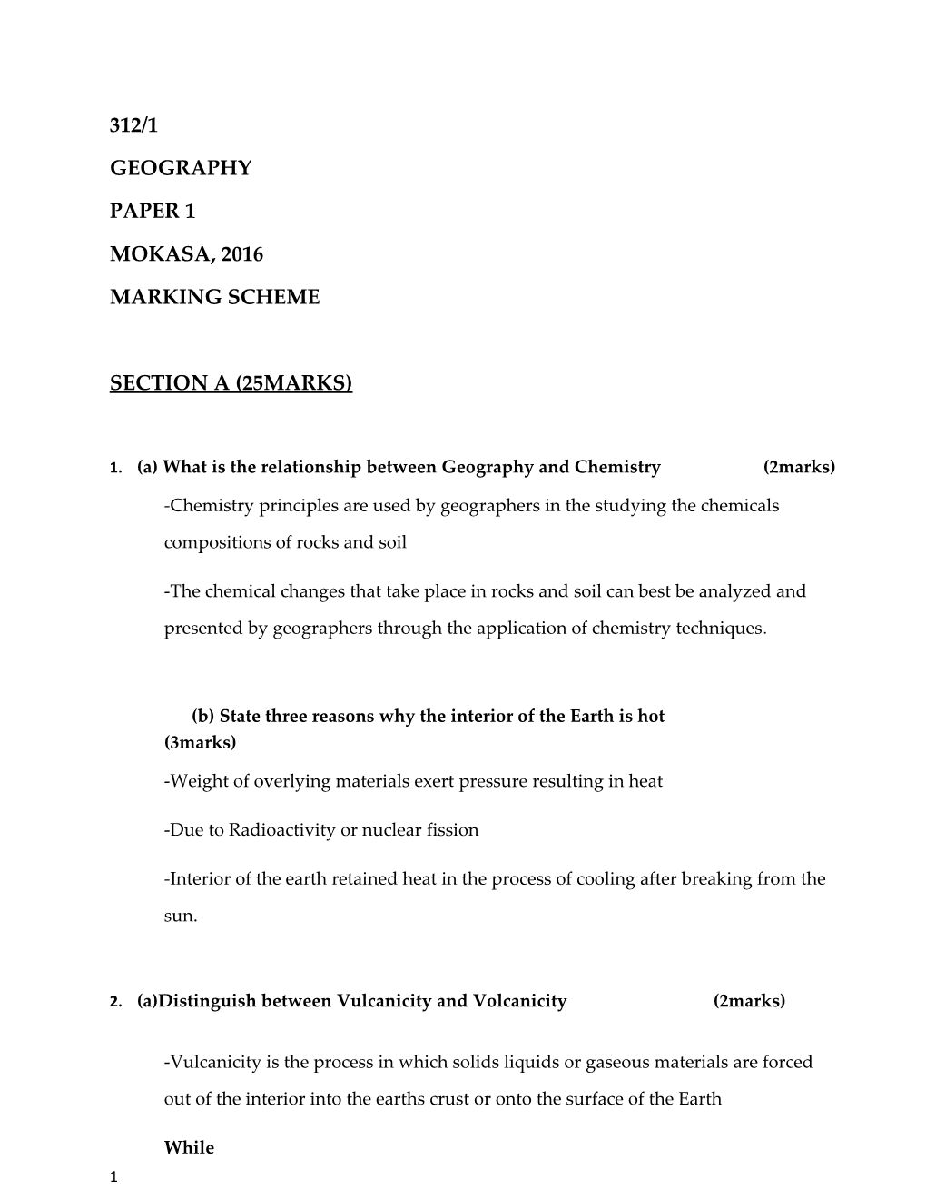 1. (A) What Is the Relationship Between Geography and Chemistry (2Marks)